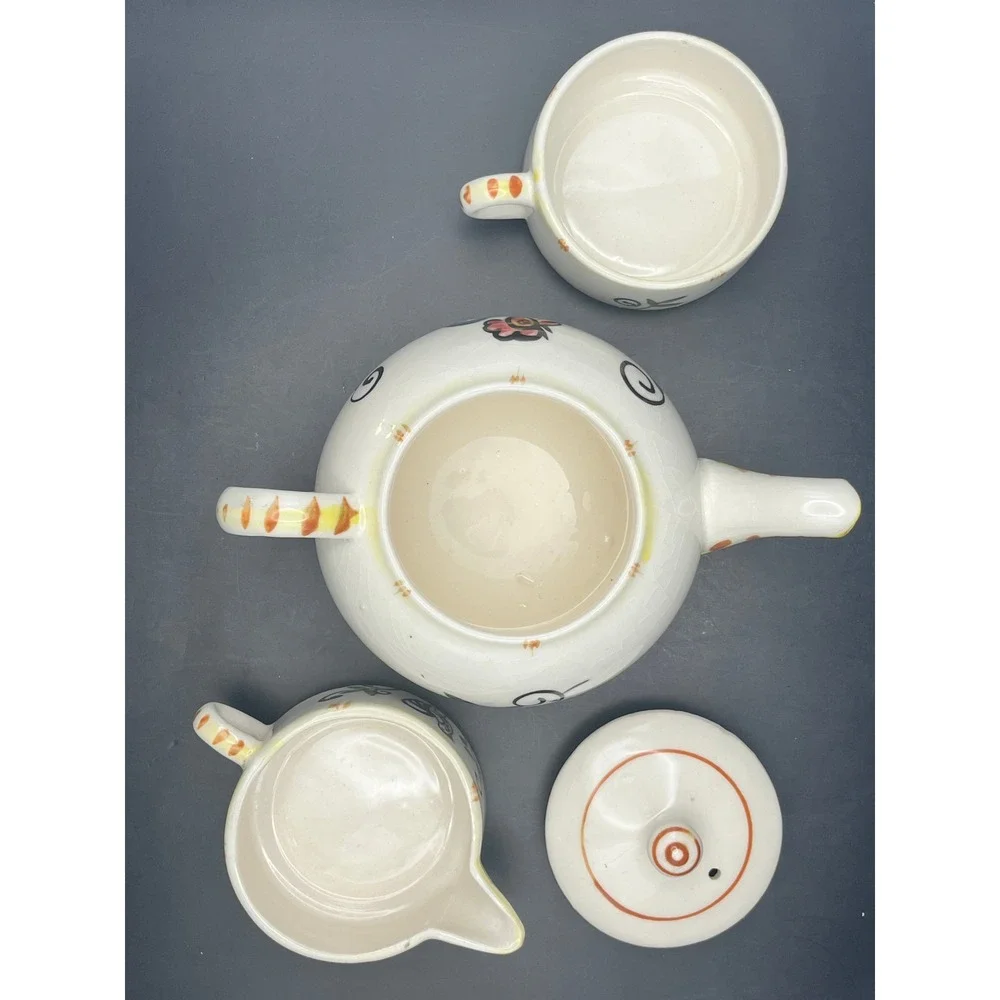 Vtg Stackable Rooster Tea For‎ One Set Ceramic Teapot Creamer Sugar 6